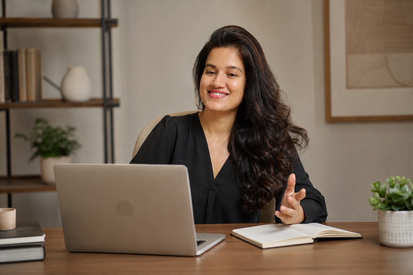 Parul Shah during an online coaching setup for webinars and programs